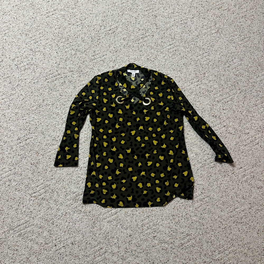 Nine West Black and Yellow Patterned Top